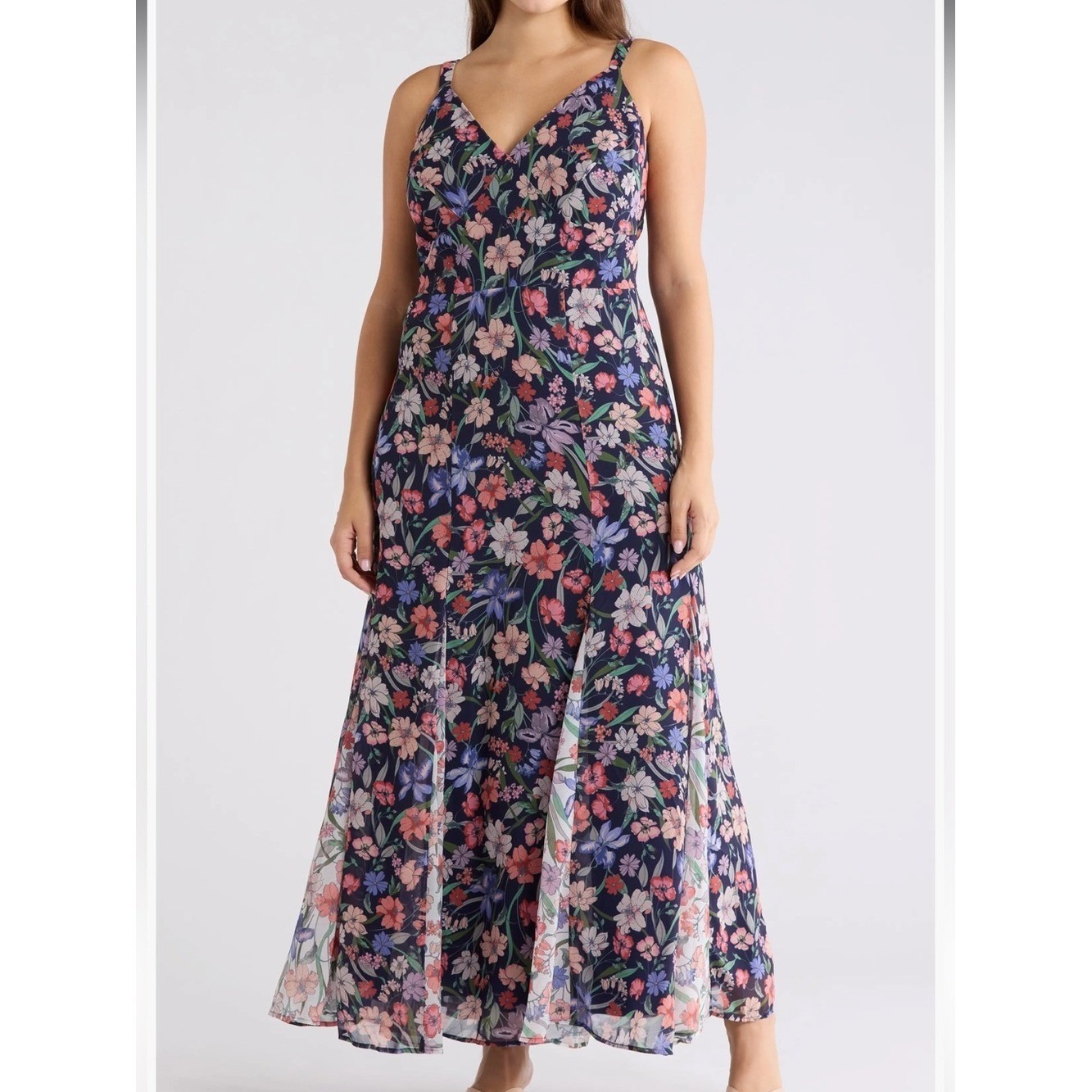 Hutch Belinna Floral Maxi Dress Sheer Overlay Navy Multi Size 14w Nwt